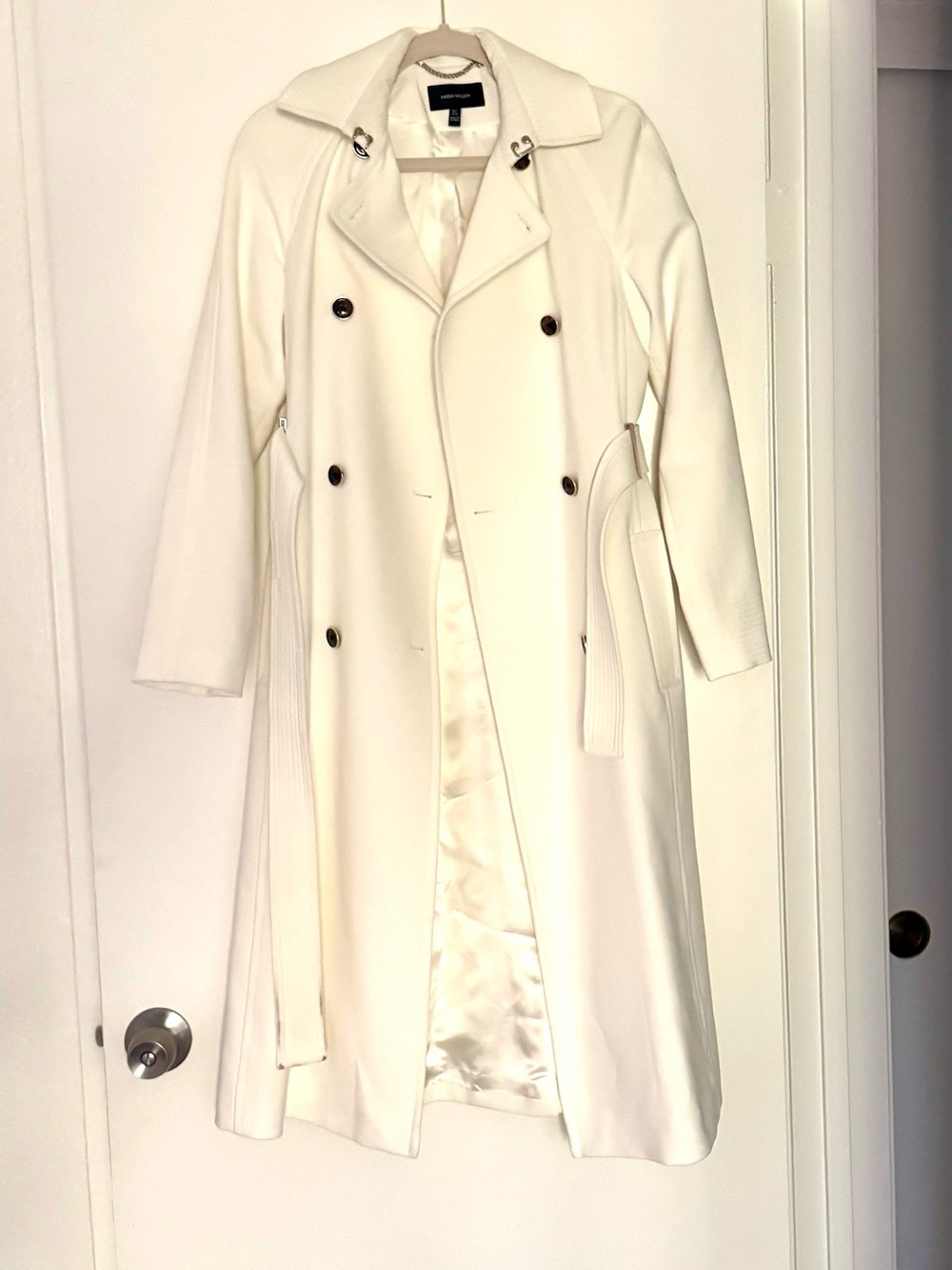 Karen Millen Ivory White Long Belted Trench Coat US 2